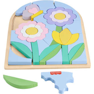 Fisher-Price Wooden Flower Puzzle Blocks Toy with 37 Pieces